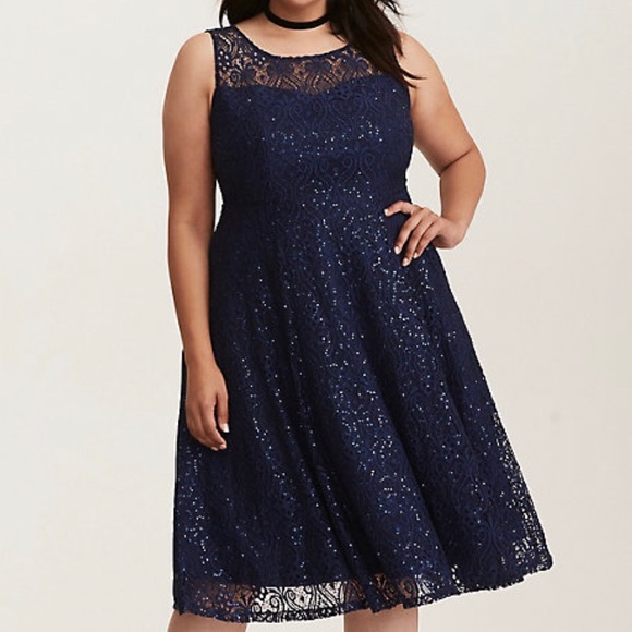 Torrid Formal Skater Navy Blue Sequin Dress - Picture 2 of 4